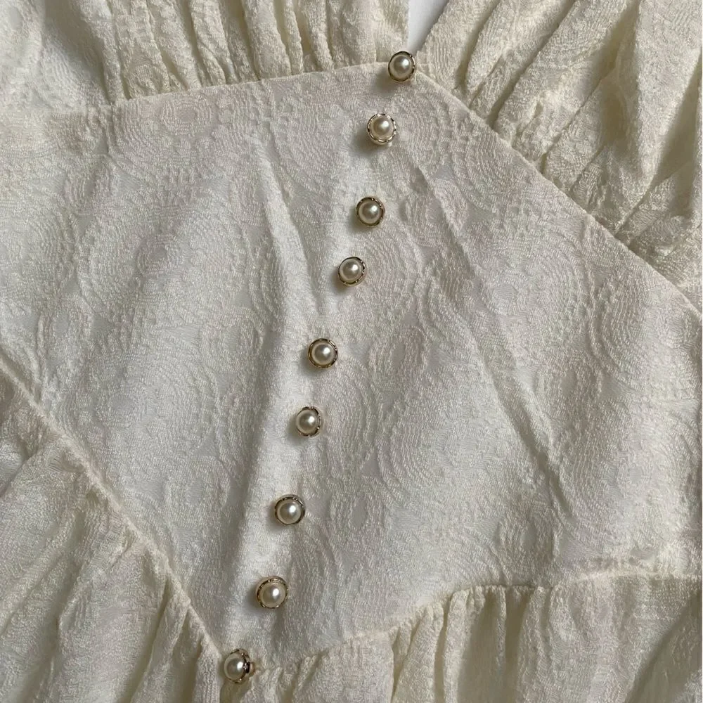 JNSQ Dress Cream Long Sleeve Wool Blend Maxi Cottage‎ Core Farmhouse Prairie 6